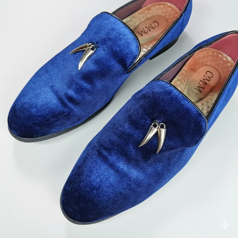 CMM Men's 10.5/275 Shoes Vibrant Blue Velvet Formal Slipper Smoking Loafers